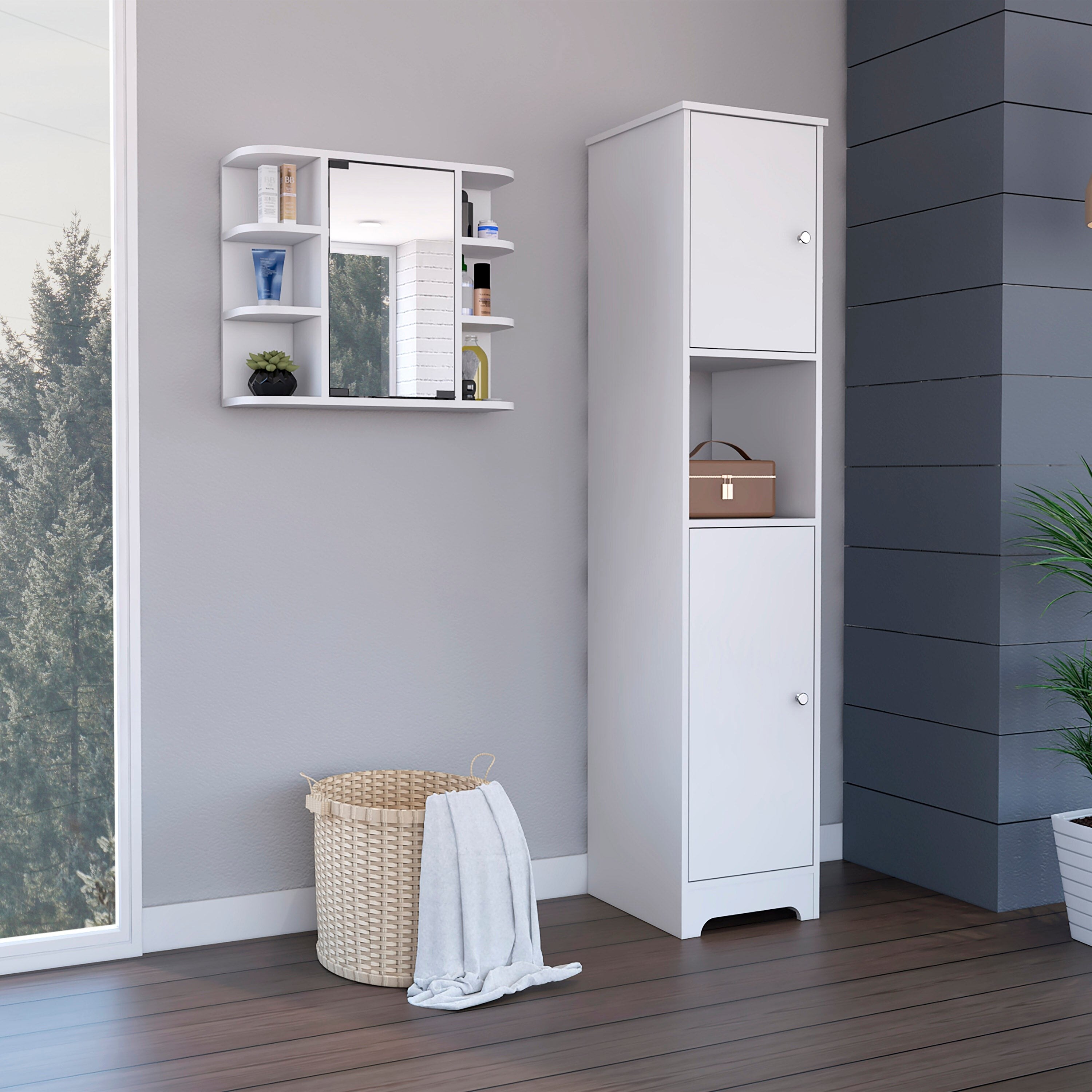 DEPOT E-SHOP Yonkers 2 Piece Bathroom Set, Linen Cabinet +